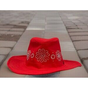 Something Special Red Cowboy Hat Rhinestone Bling Western Fedora Wide Brim Women